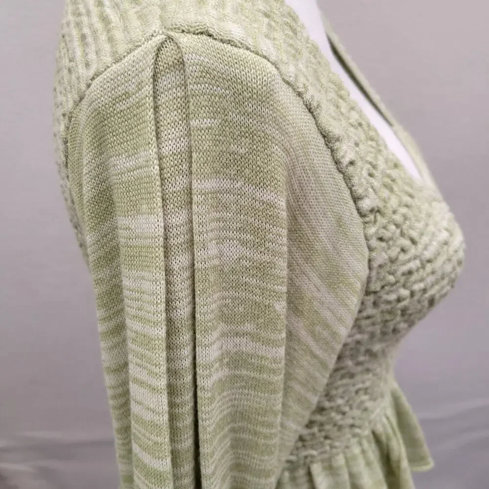 Free People Peplum Top Women's XS Green Free Spirit Long Sleeve Smocked Boho